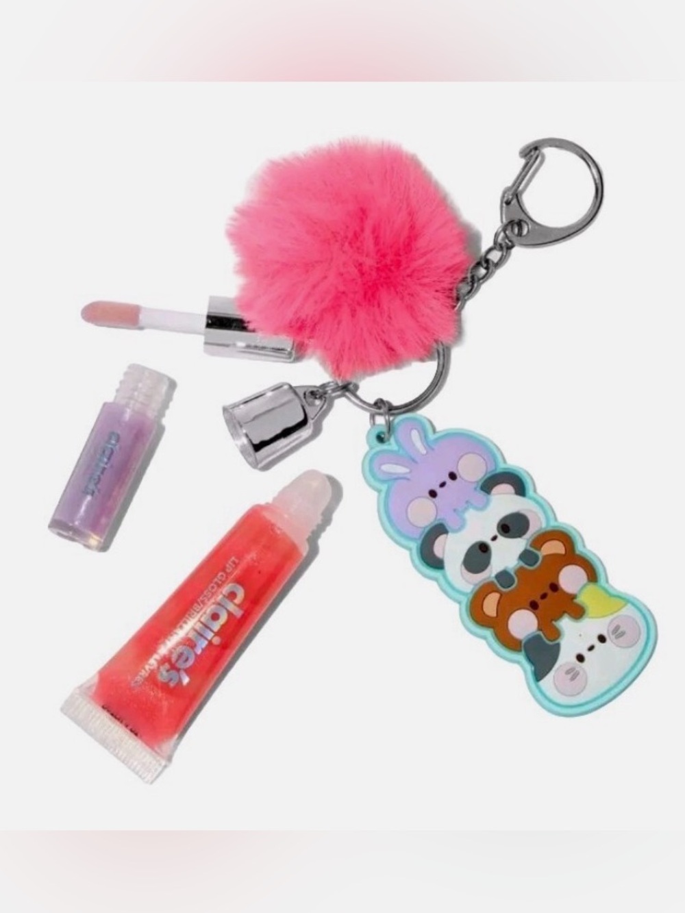 Claire’s Guava Lip Gloss Keychain Charm NWT Pom Pom Critters Makeup Bag Charm